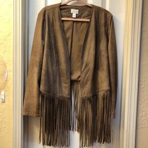 Chico's Brown Fringe Cape Jacket